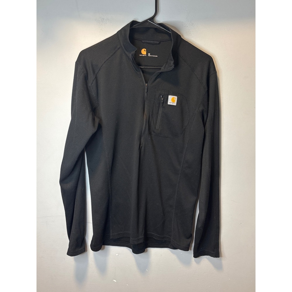 Carhartt Force Mens Black Waffle Knit Quarter Zip Pullover Jacket Medium